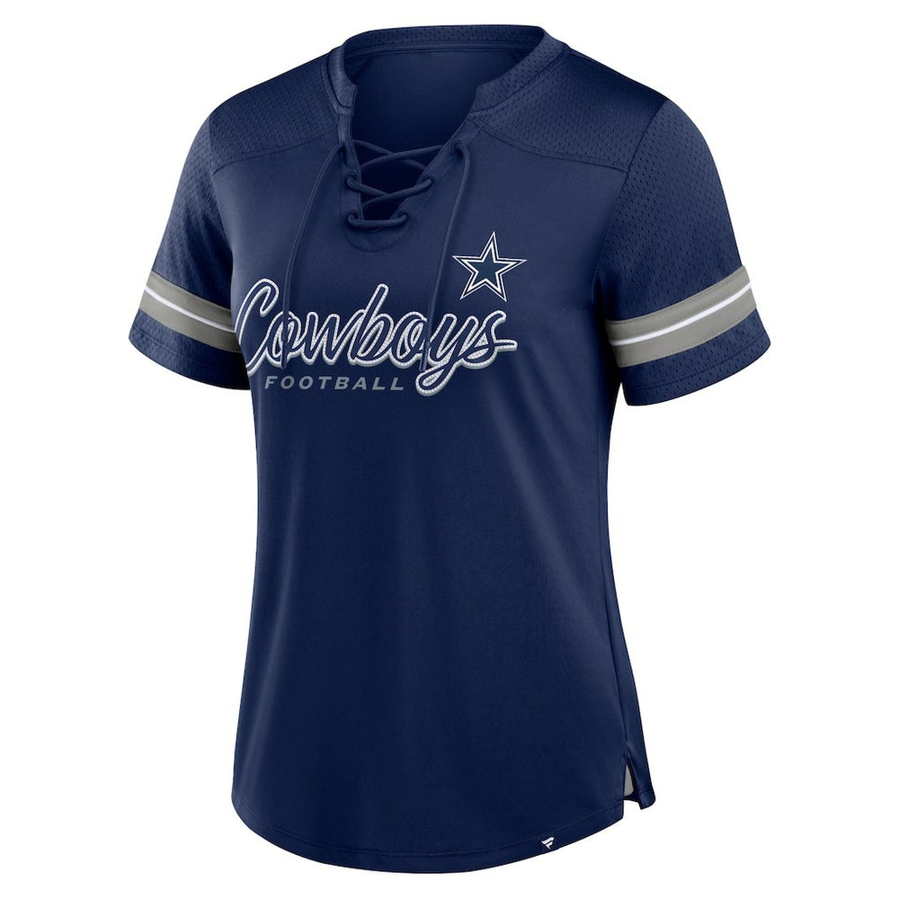 Dallas Cowboys Women's Play Script Lace-Up T-Shirt - Navy sale