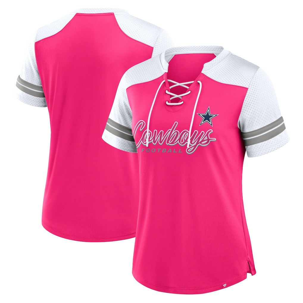 Dallas Cowboys Women's Play Script Lace-Up T-Shirt - Pink outlet