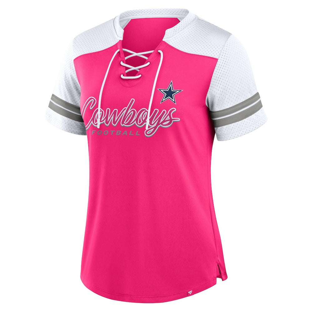 Dallas Cowboys Women's Play Script Lace-Up T-Shirt - Pink outlet