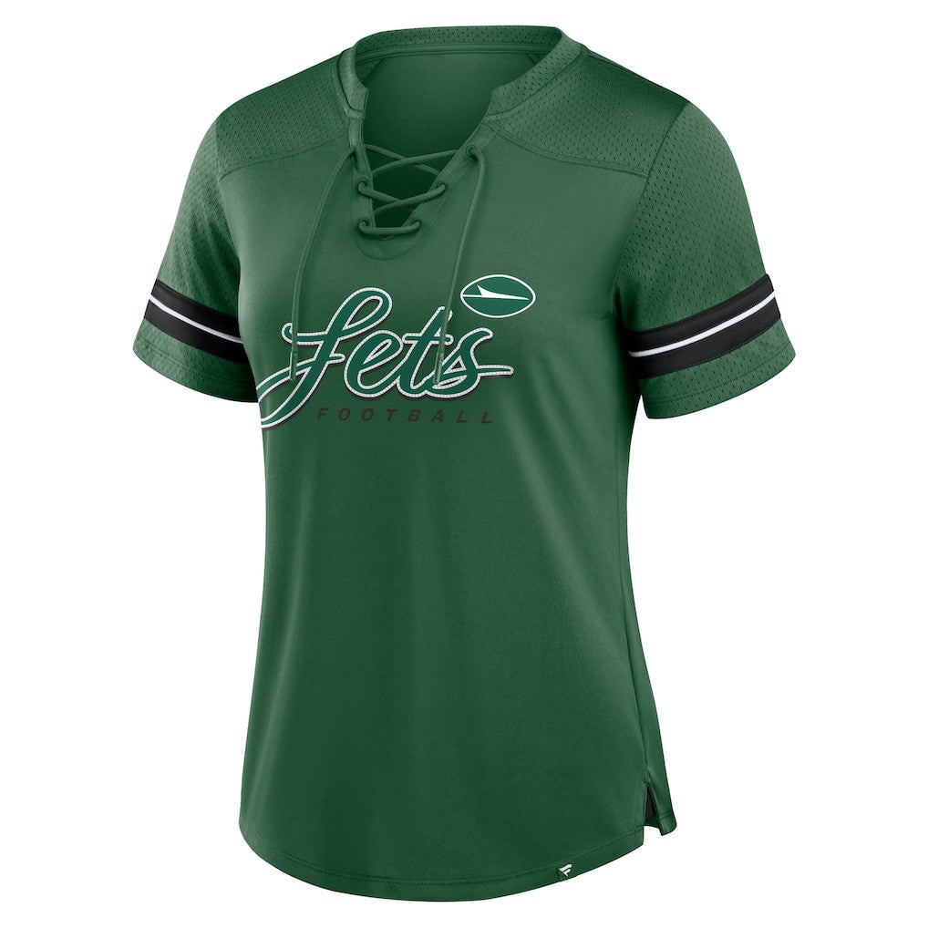 New York Jets Women's Play Script Lace-Up T-Shirt - Green on sale