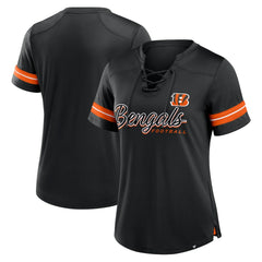 Cincinnati Bengals Women's Play Script Lace-Up T-Shirt - Black cheap