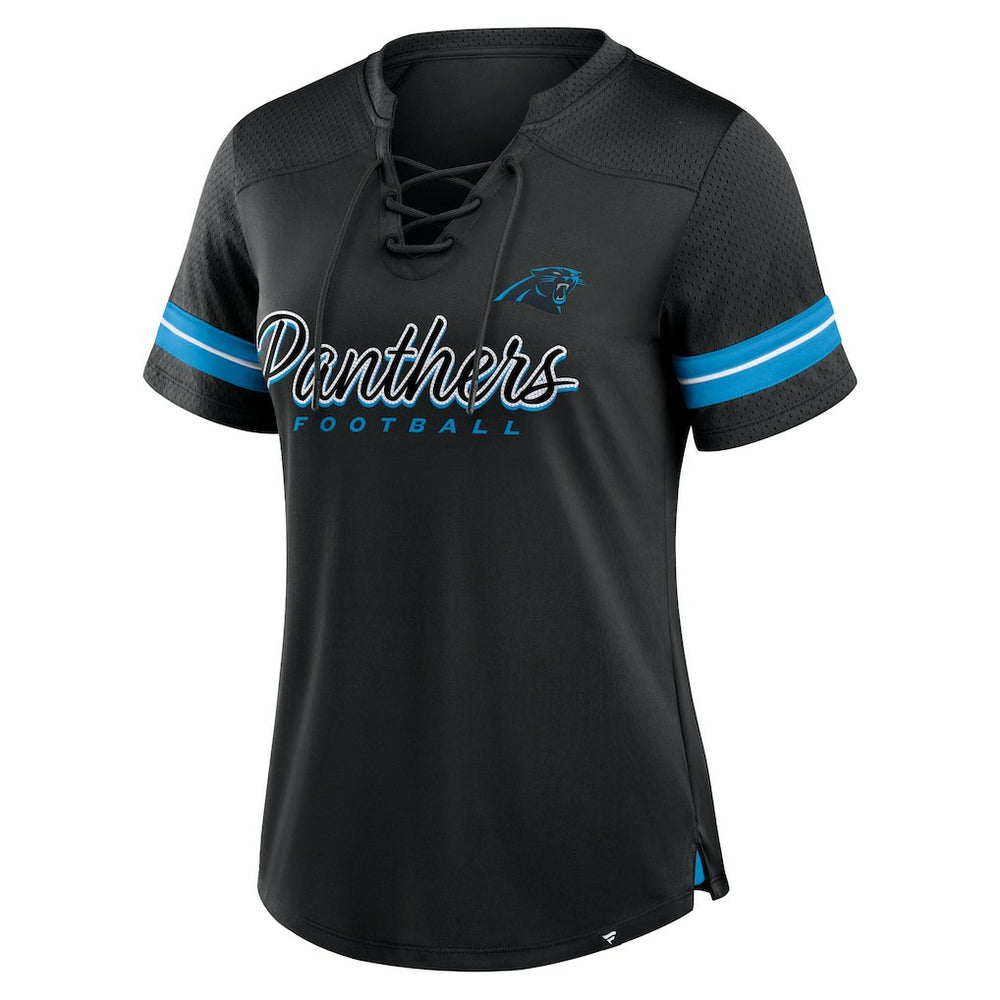 Carolina Panthers Women's Play Script Lace-Up T-Shirt - Black sale