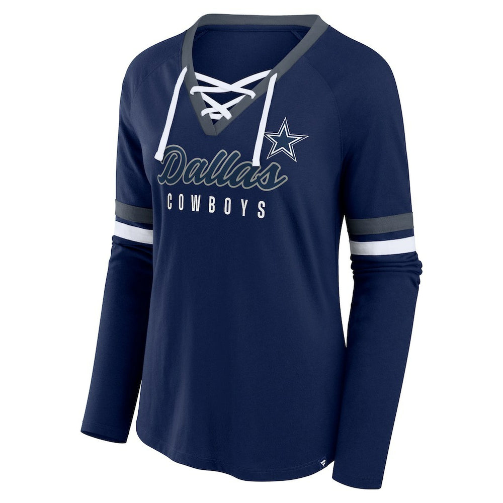 Dallas Cowboys Women's Won and Done Lace-Up Long Sleeve Fashion Top - Navy for sale