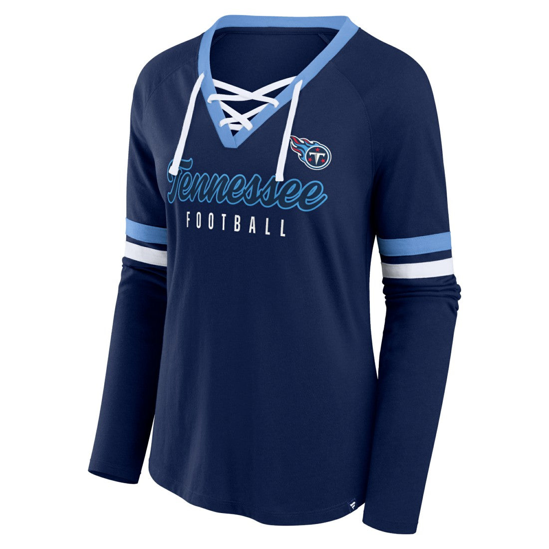 Tennessee Titans Women's Won and Done Lace-Up Long Sleeve Fashion Top - Navy on sale
