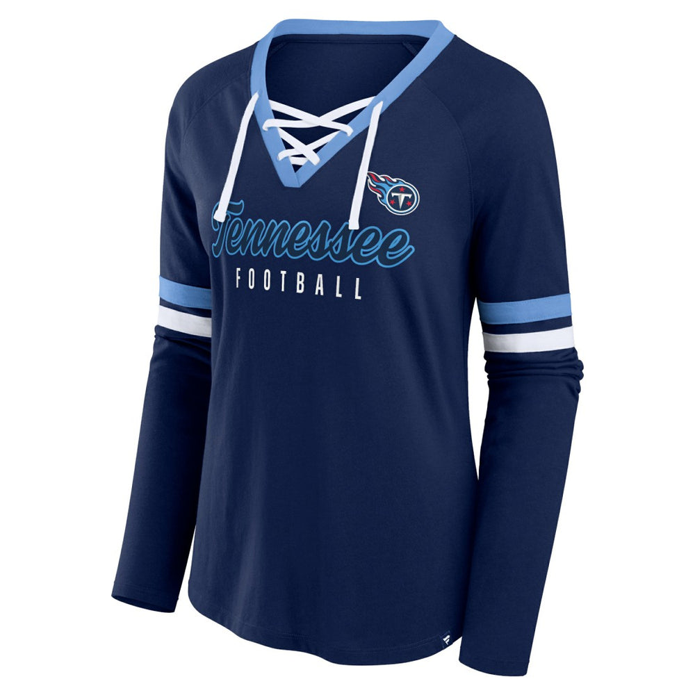 Tennessee Titans Women's Won and Done Lace-Up Long Sleeve Fashion Top - Navy on sale