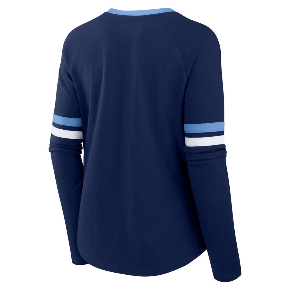 Tennessee Titans Women's Won and Done Lace-Up Long Sleeve Fashion Top - Navy on sale