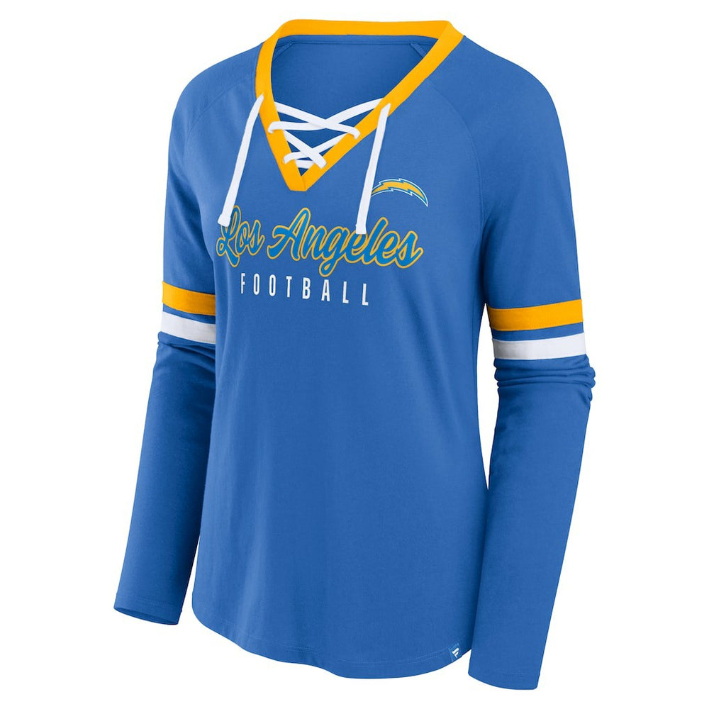 Los Angeles Chargers Women's Won and Done Lace-Up Long Sleeve Fashion Top - Powder Blue outlet