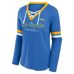 Los Angeles Chargers Women's Won and Done Lace-Up Long Sleeve Fashion Top - Powder Blue outlet