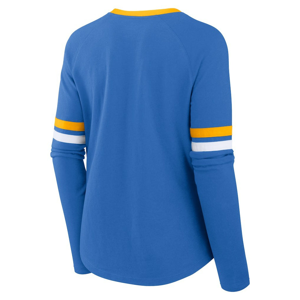 Los Angeles Chargers Women's Won and Done Lace-Up Long Sleeve Fashion Top - Powder Blue outlet