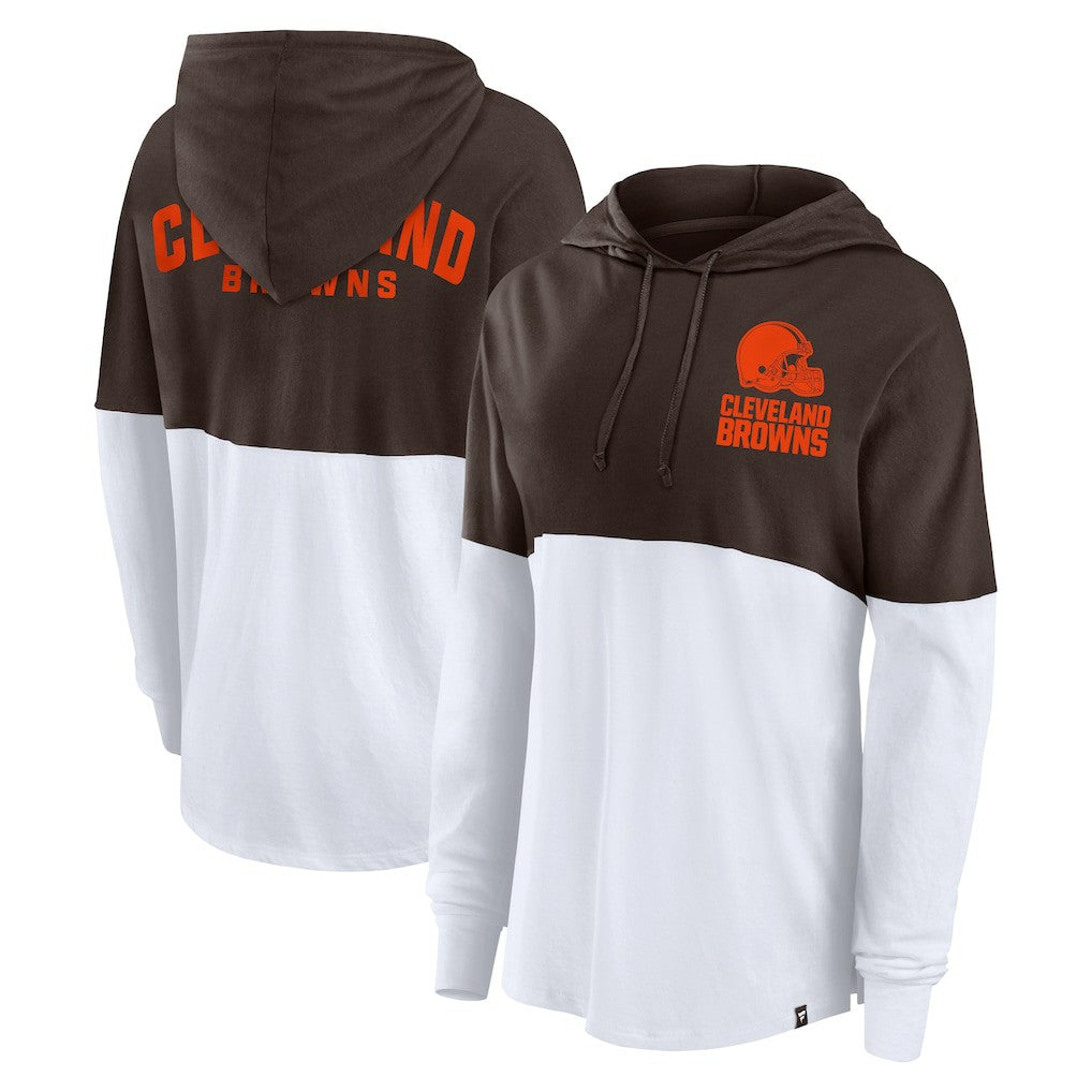 Cleveland Browns Women's Backup Option Long Sleeve Hoodie T-Shirt - Brown/White online