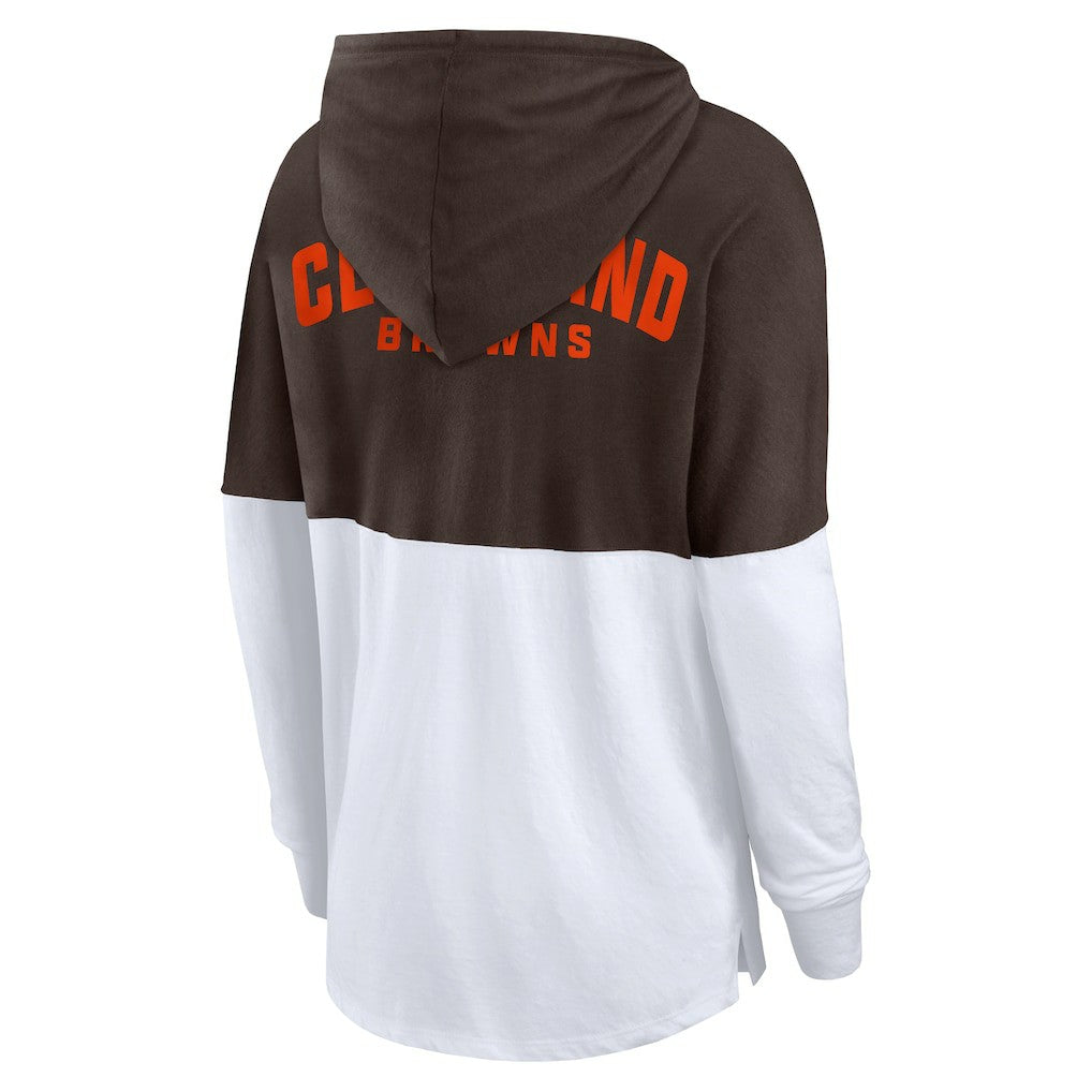 Cleveland Browns Women's Backup Option Long Sleeve Hoodie T-Shirt - Brown/White online