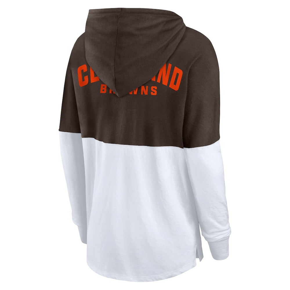 Cleveland Browns Women's Backup Option Long Sleeve Hoodie T-Shirt - Brown/White online