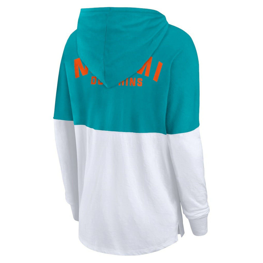 Miami Dolphins Women's Backup Option Long Sleeve Hoodie T-Shirt - Aqua/White cheap