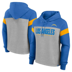 Los Angeles Chargers Women's Bold Play Call Pullover Hoodie - Heather Gray/Powder Blue on sale