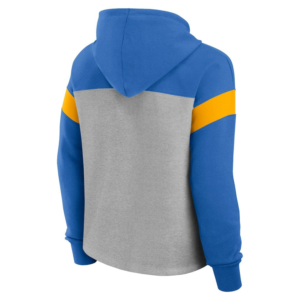 Los Angeles Chargers Women's Bold Play Call Pullover Hoodie - Heather Gray/Powder Blue on sale