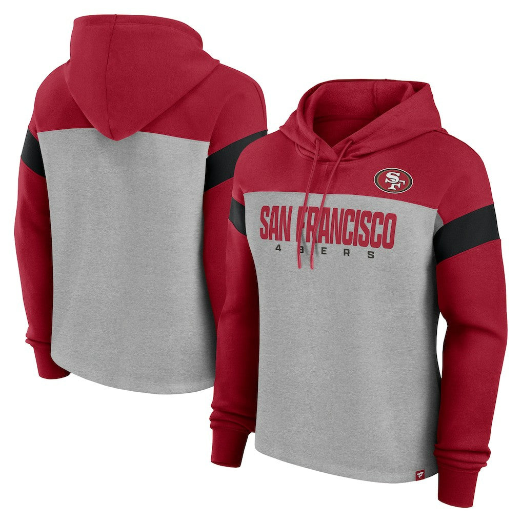 San Francisco 49ers Women's Bold Play Call Pullover Hoodie - Heather Gray/Scarlet outlet
