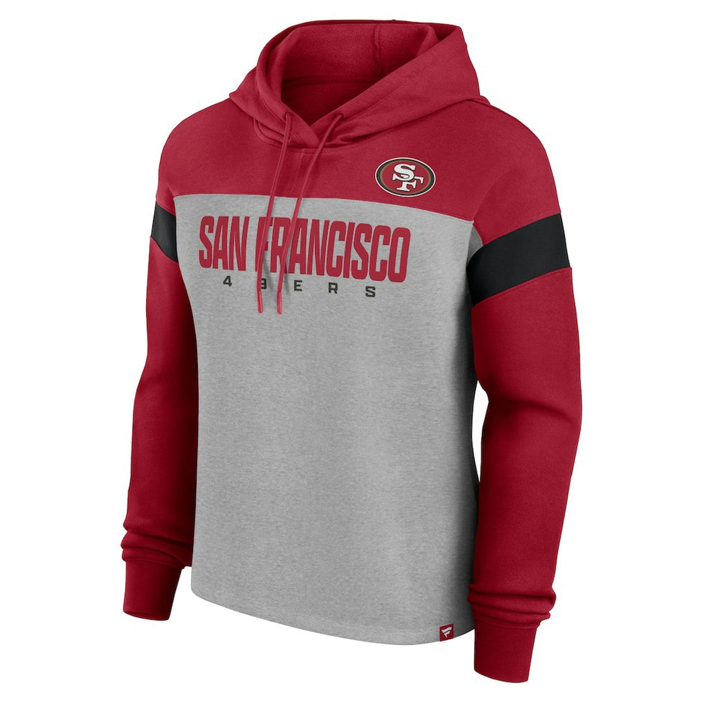San Francisco 49ers Women's Bold Play Call Pullover Hoodie - Heather Gray/Scarlet outlet