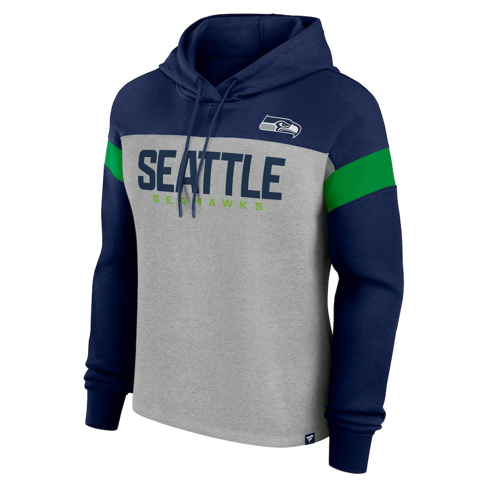 Seattle Seahawks Women's Bold Play Call Pullover Hoodie - Heather Gray/College Navy discount