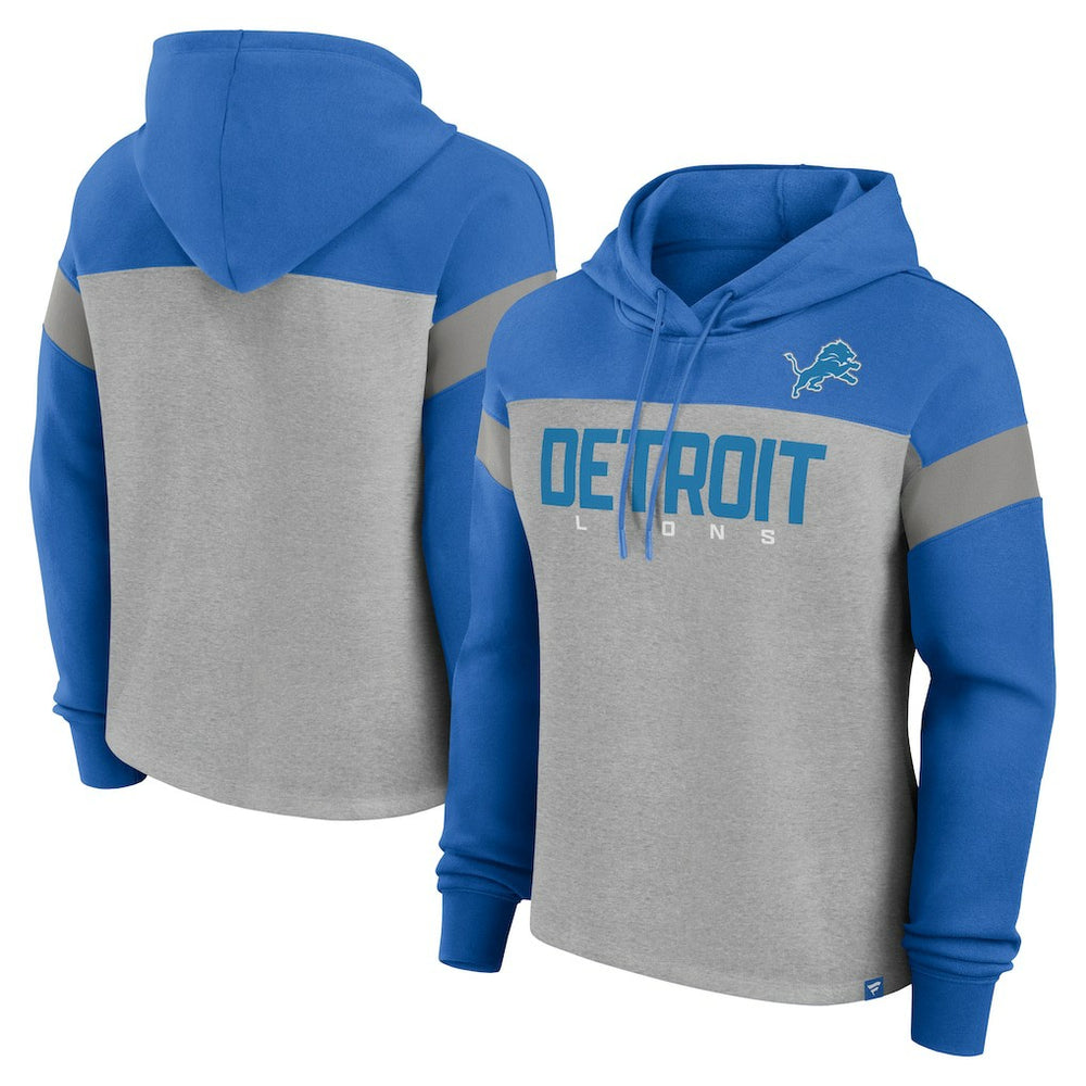 Detroit Lions Women's Bold Play Call Pullover Hoodie - Heather Gray/Blue for sale