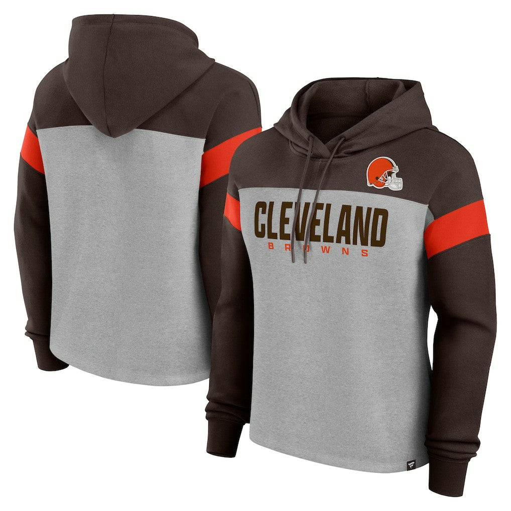Cleveland Browns Women's Bold Play Call Pullover Hoodie - Heather Gray/Brown for sale