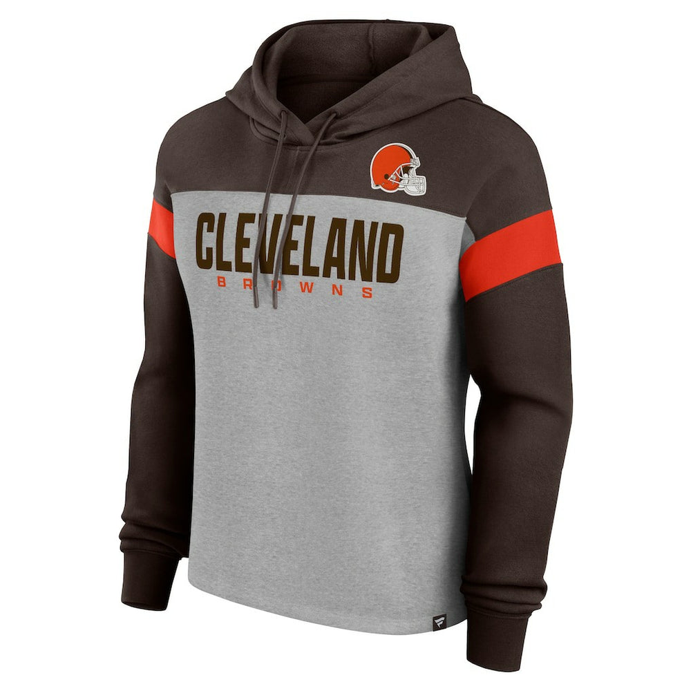 Cleveland Browns Women's Bold Play Call Pullover Hoodie - Heather Gray/Brown for sale