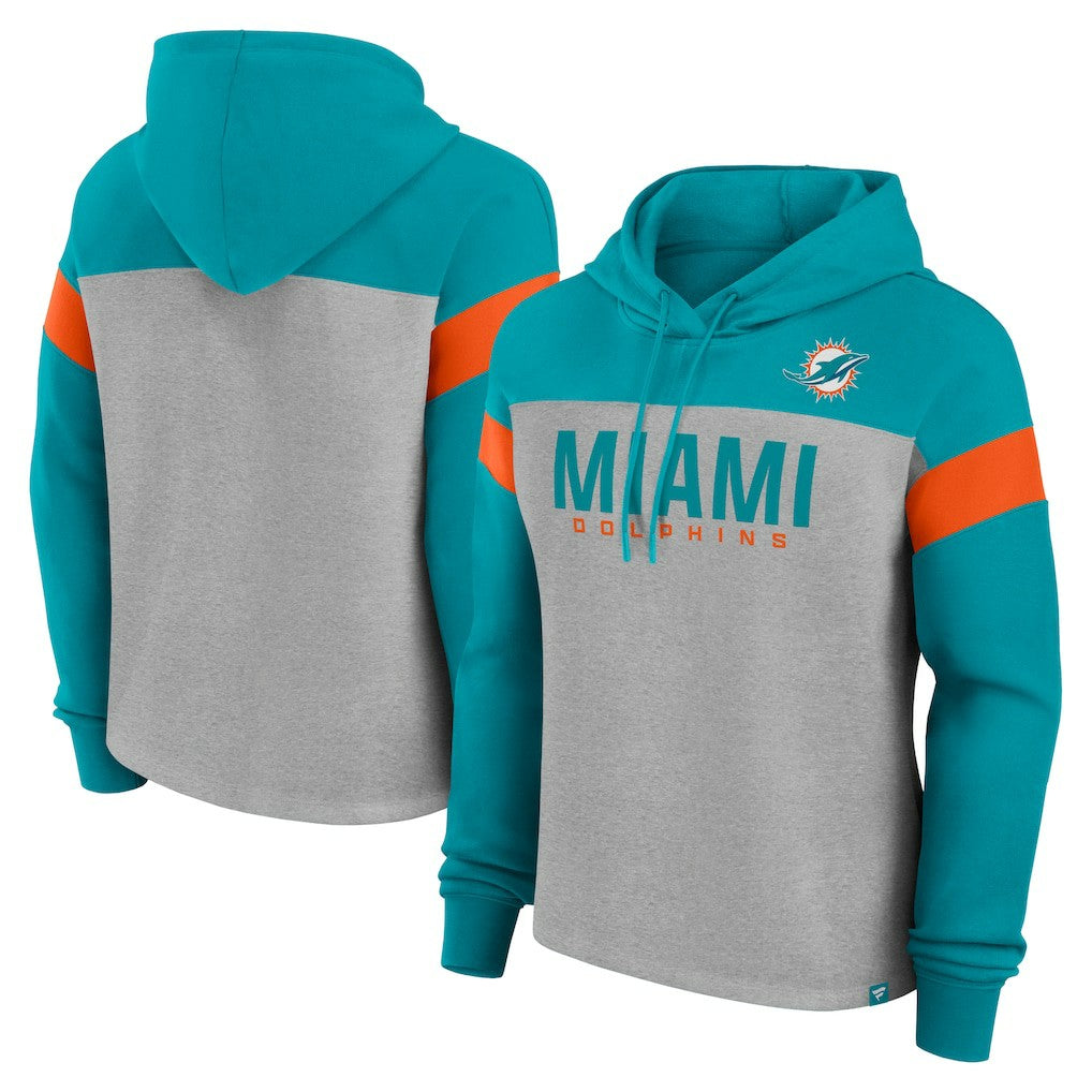 Miami Dolphins Women's Bold Play Call Pullover Hoodie - Heather Gray/Aqua online