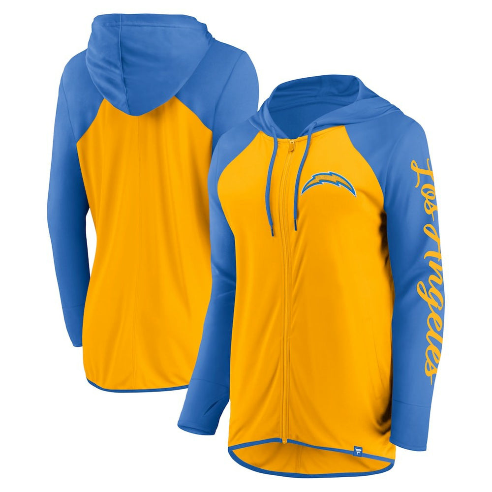 Los Angeles Chargers Women's Script Full-Zip Hoodie - Gold/Powder Blue sale