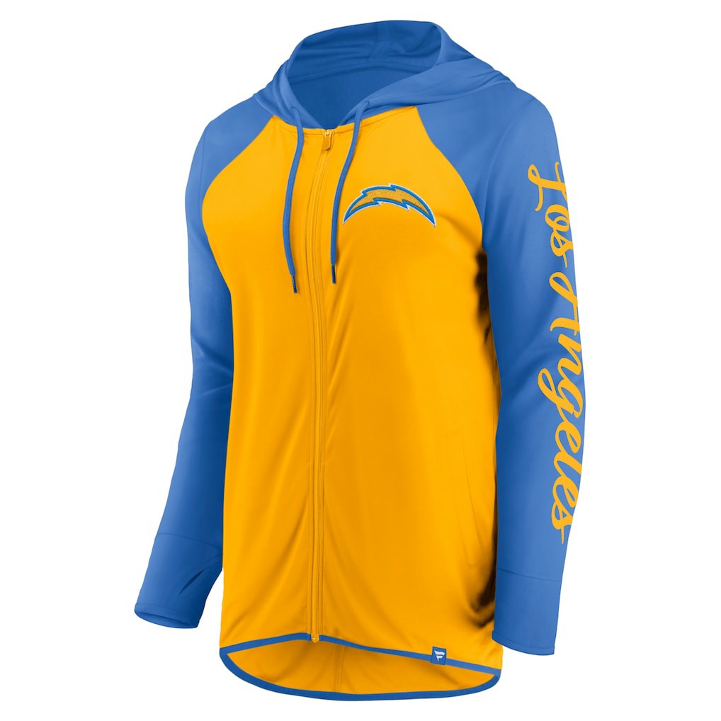 Los Angeles Chargers Women's Script Full-Zip Hoodie - Gold/Powder Blue sale