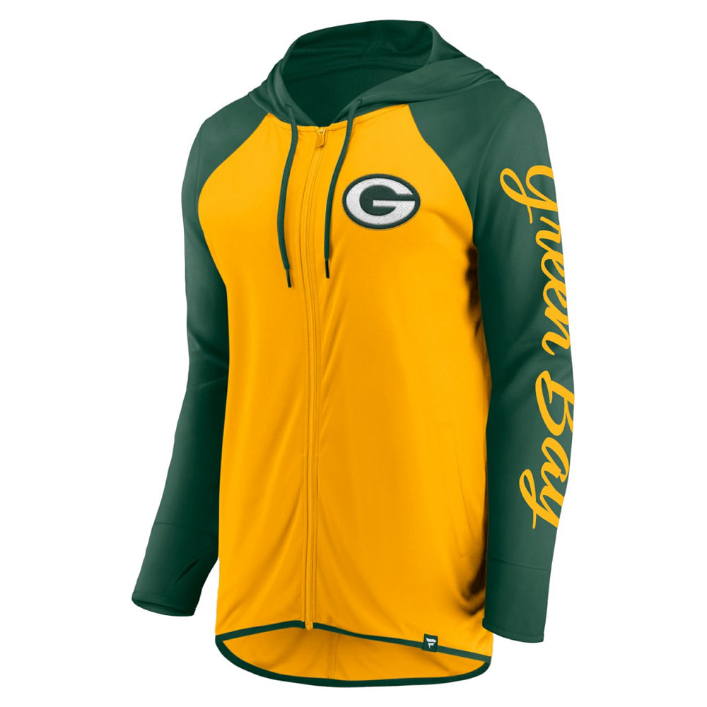 Green Bay Packers Women's Script Full-Zip Hoodie - Gold/Green for sale