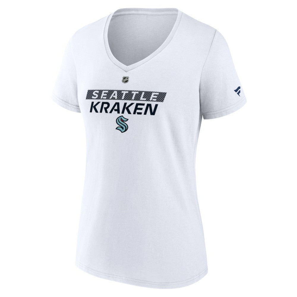 Seattle Kraken Fanatics Women's Authentic Pro Core Primary V-Neck T-Shirt - White T-shirts