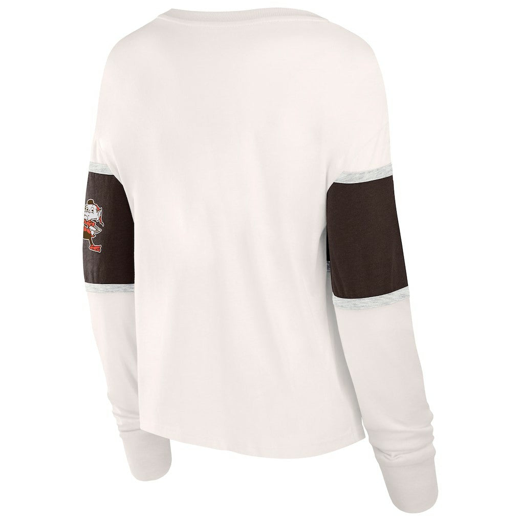 Cleveland Browns Women's Antique Block Long Sleeve T-Shirt - Cream on sale