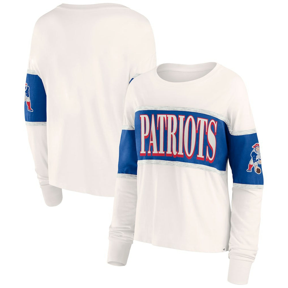 New England Patriots Women's Antique Block Long Sleeve T-Shirt - Cream discount