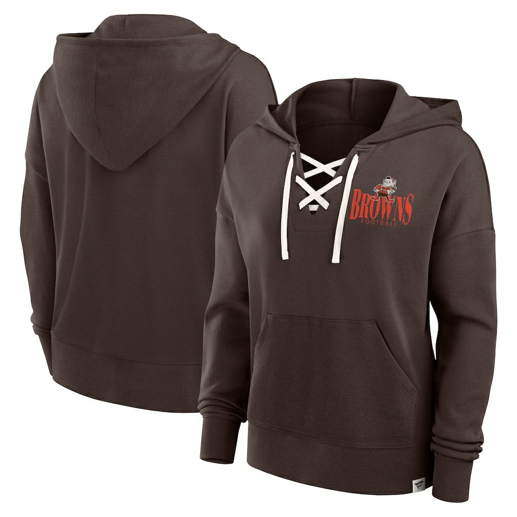 Cleveland Browns Women's Blitz Left Lace-Up Pullover Hoodie - Brown for sale