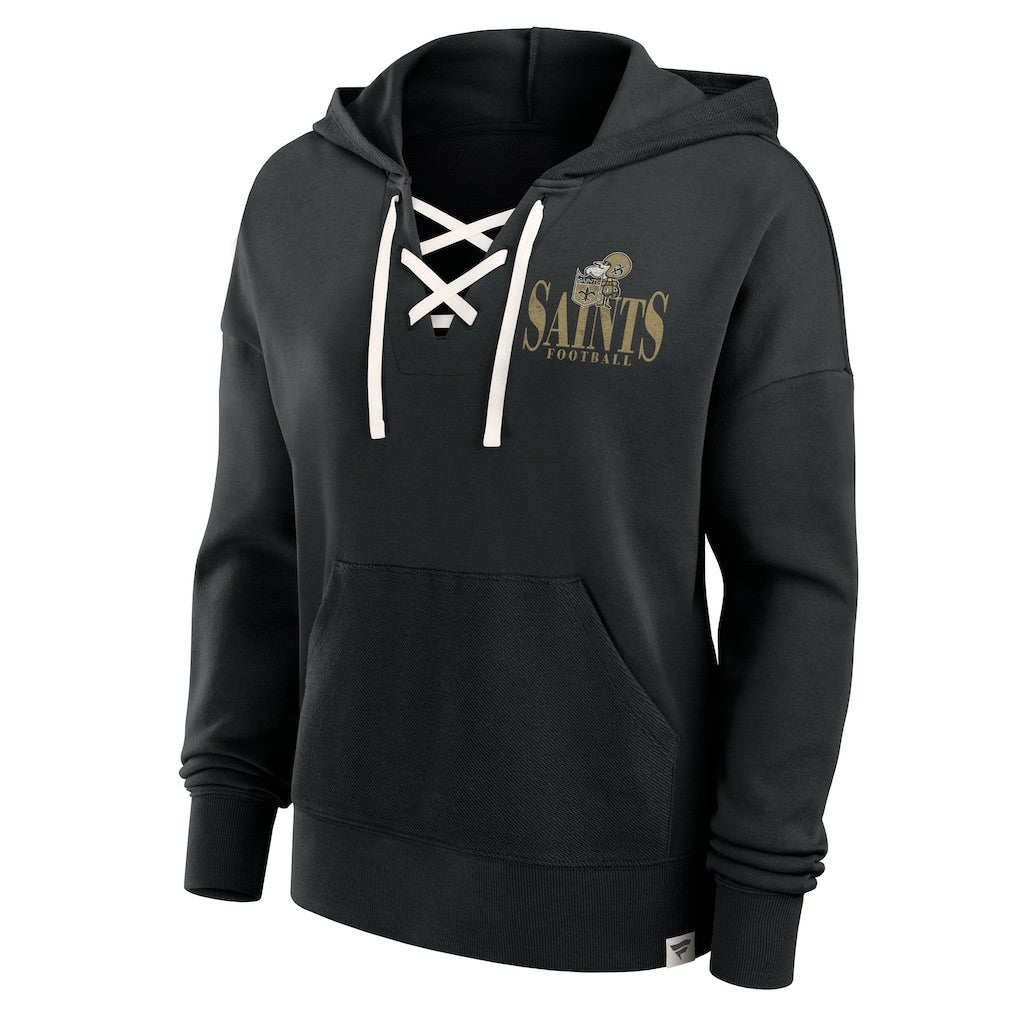 New Orleans Saints Women's Blitz Left Lace-Up Pullover Hoodie - Black online