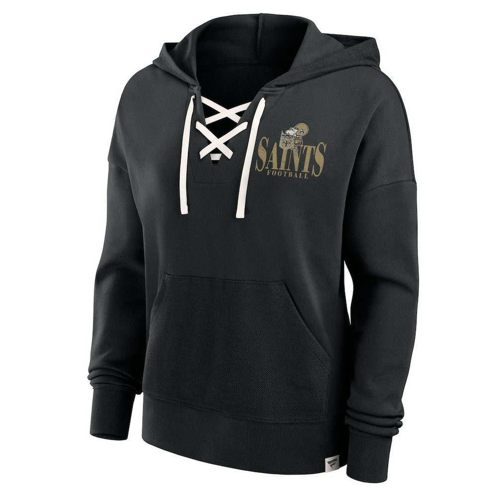 New Orleans Saints Women's Blitz Left Lace-Up Pullover Hoodie - Black online