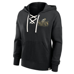 New Orleans Saints Women's Blitz Left Lace-Up Pullover Hoodie - Black online