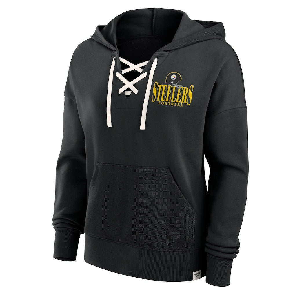 Pittsburgh Steelers Women's Blitz Left Lace-Up Pullover Hoodie - Black sale