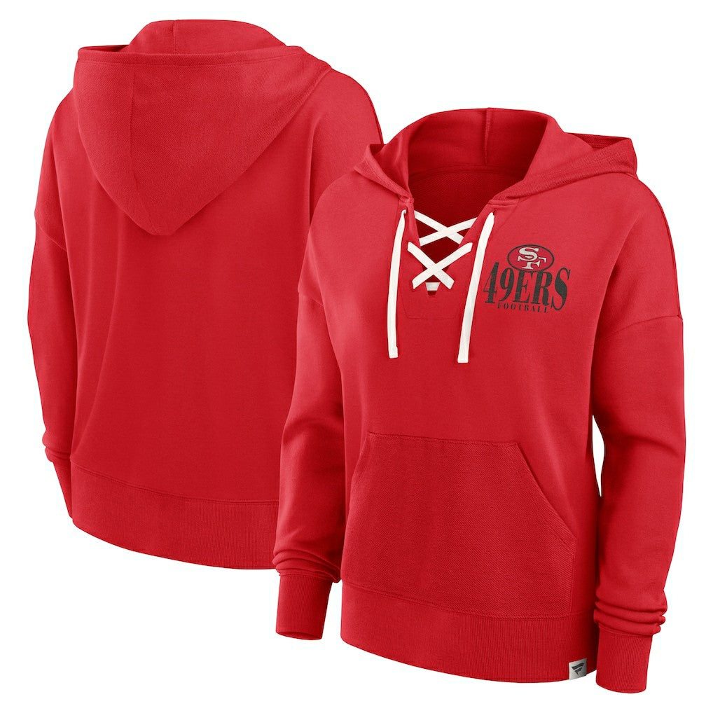 San Francisco 49ers Women's Blitz Left Lace-Up Pullover Hoodie - Scarlet online