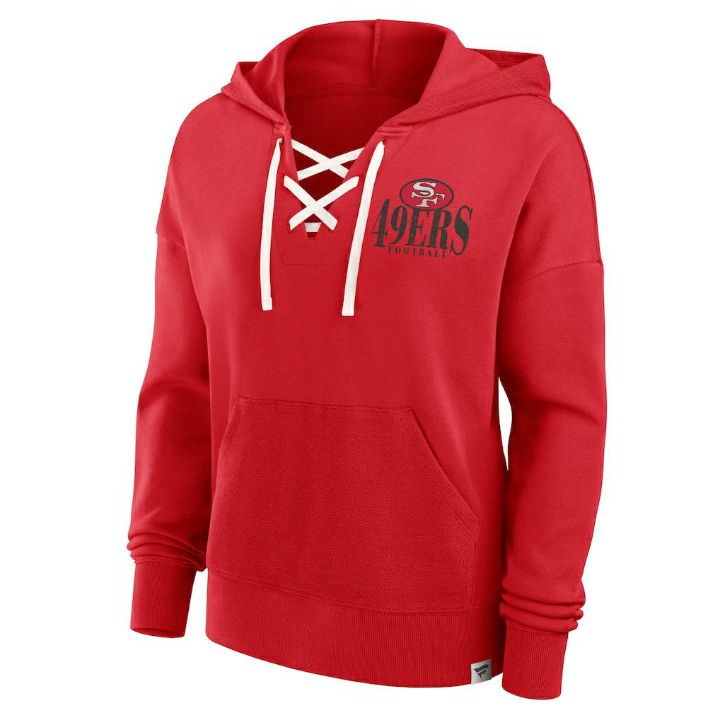 San Francisco 49ers Women's Blitz Left Lace-Up Pullover Hoodie - Scarlet online