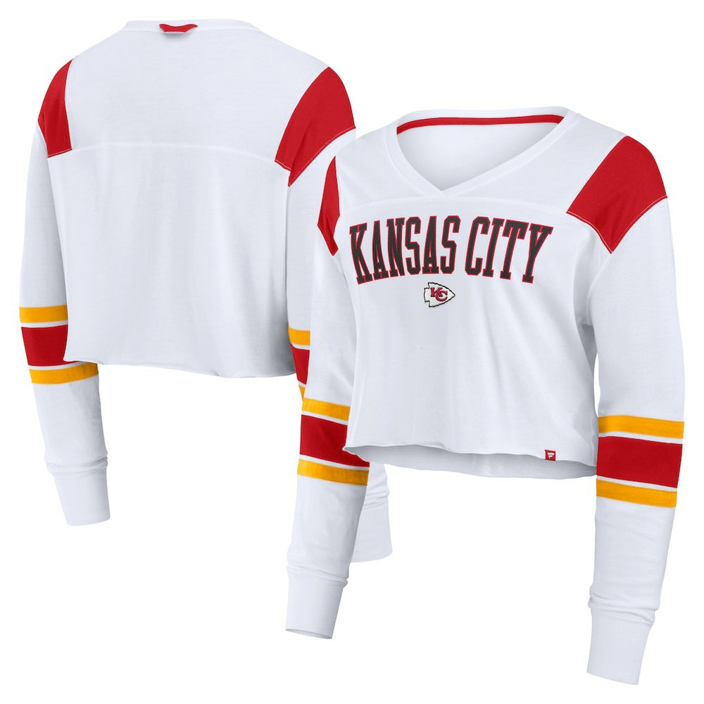Kansas City Chiefs Women's Stretch Cropped Fashion Long Sleeve T-Shirt - White sale