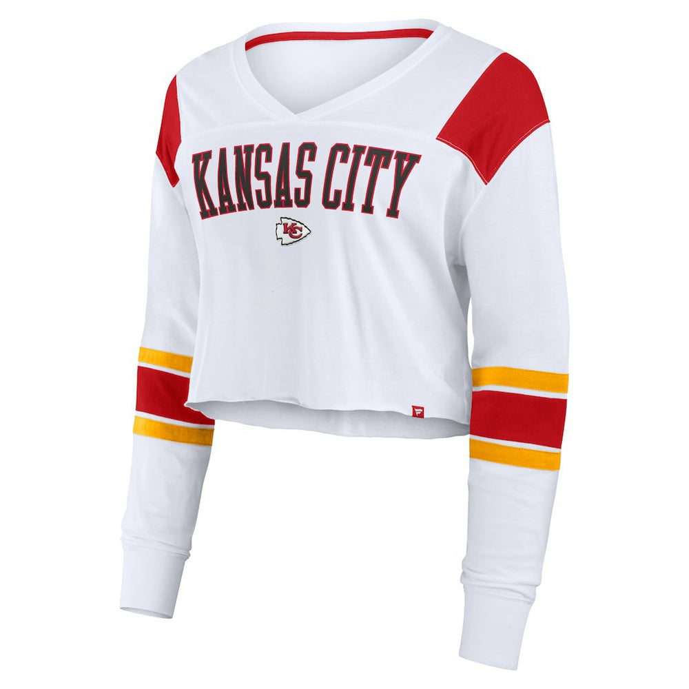 Kansas City Chiefs Women's Stretch Cropped Fashion Long Sleeve T-Shirt - White sale
