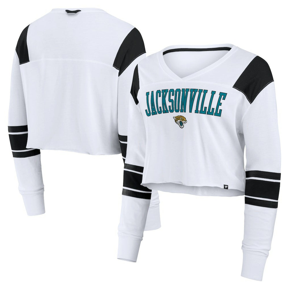 Jacksonville Jaguars Women's Stretch Cropped Fashion Long Sleeve T-Shirt - White on sale