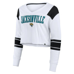 Jacksonville Jaguars Women's Stretch Cropped Fashion Long Sleeve T-Shirt - White on sale
