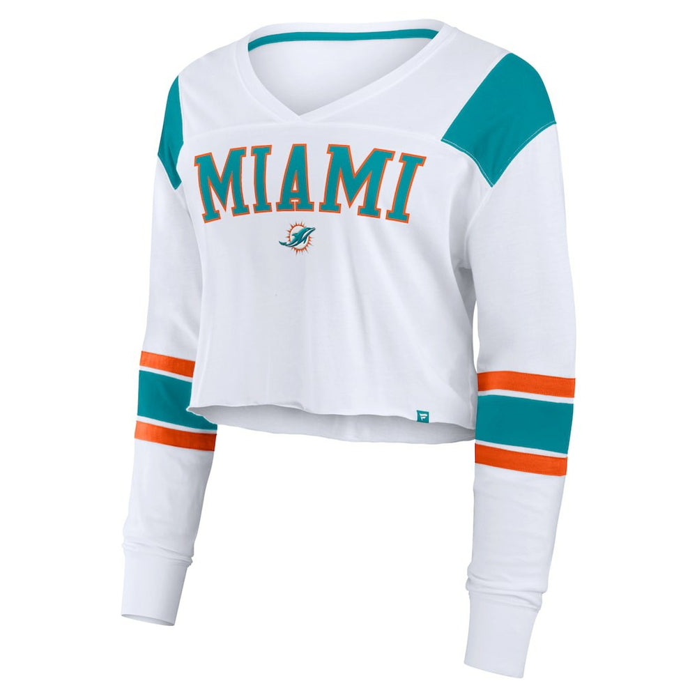 Miami Dolphins Women's Stretch Cropped Fashion Long Sleeve T-Shirt - White online