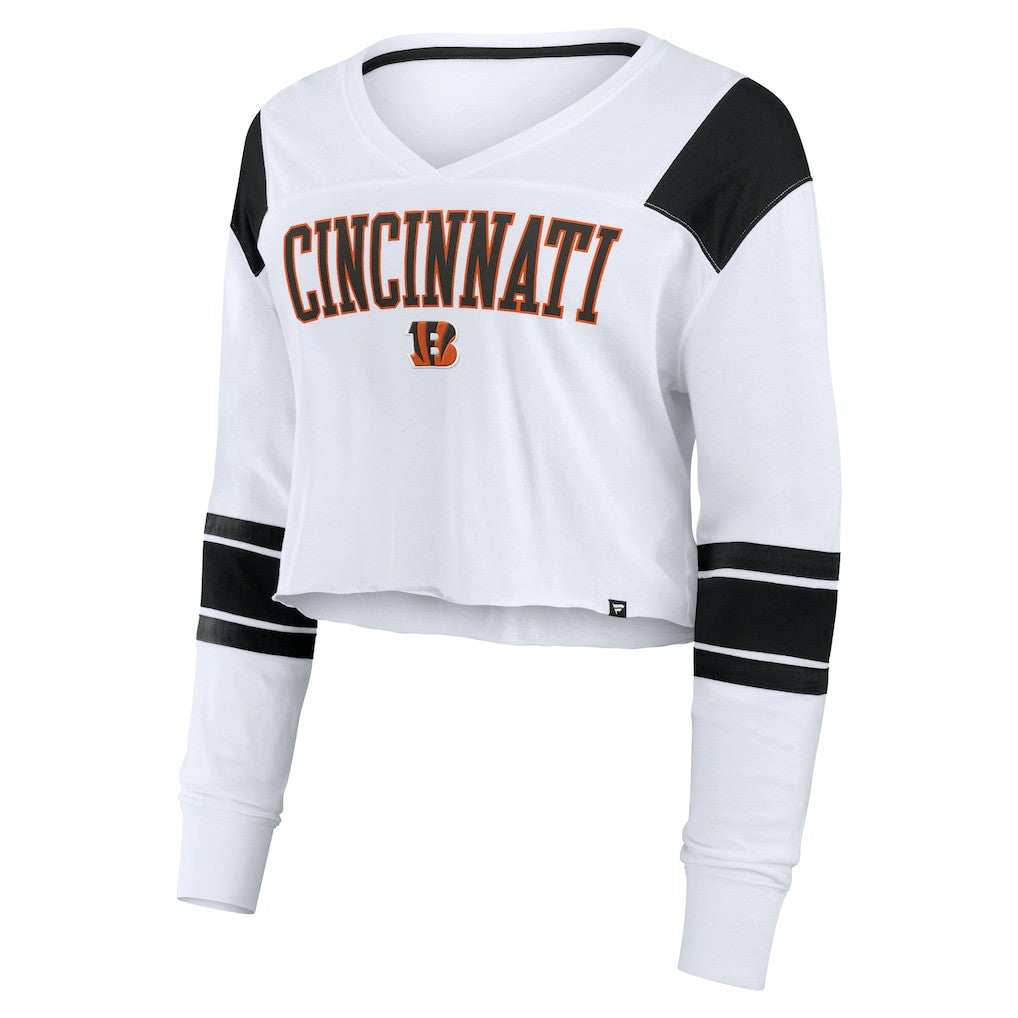 Cincinnati Bengals Women's Stretch Cropped Fashion Long Sleeve T-Shirt - White on sale