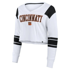 Cincinnati Bengals Women's Stretch Cropped Fashion Long Sleeve T-Shirt - White on sale