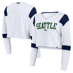 Seattle Seahawks Women's Stretch Cropped Fashion Long Sleeve T-Shirt - White outlet