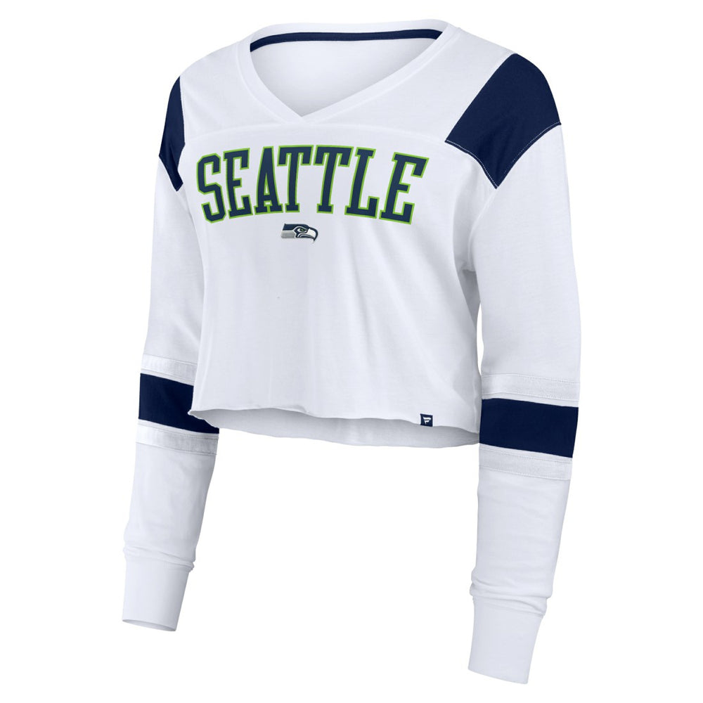 Seattle Seahawks Women's Stretch Cropped Fashion Long Sleeve T-Shirt - White outlet