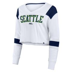 Seattle Seahawks Women's Stretch Cropped Fashion Long Sleeve T-Shirt - White outlet