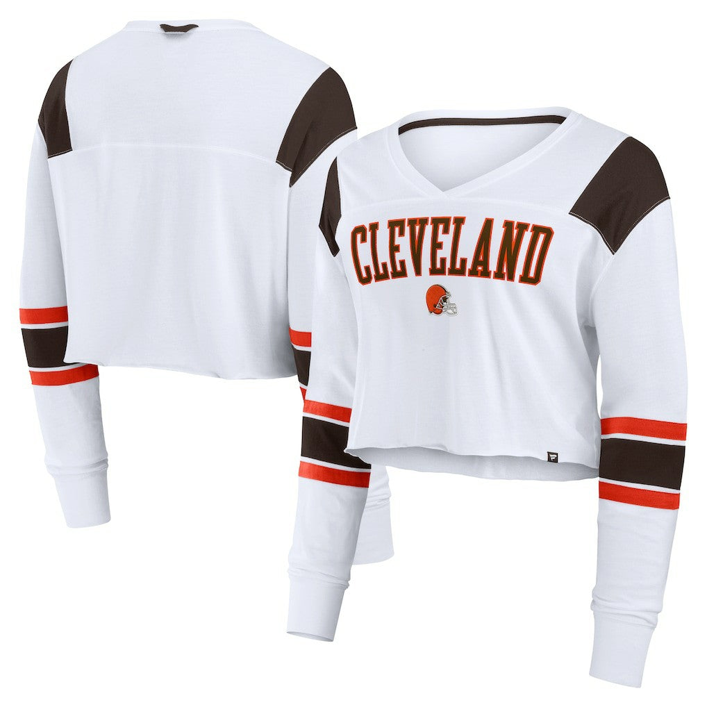 Cleveland Browns Women's Stretch Cropped Fashion Long Sleeve T-Shirt - White online